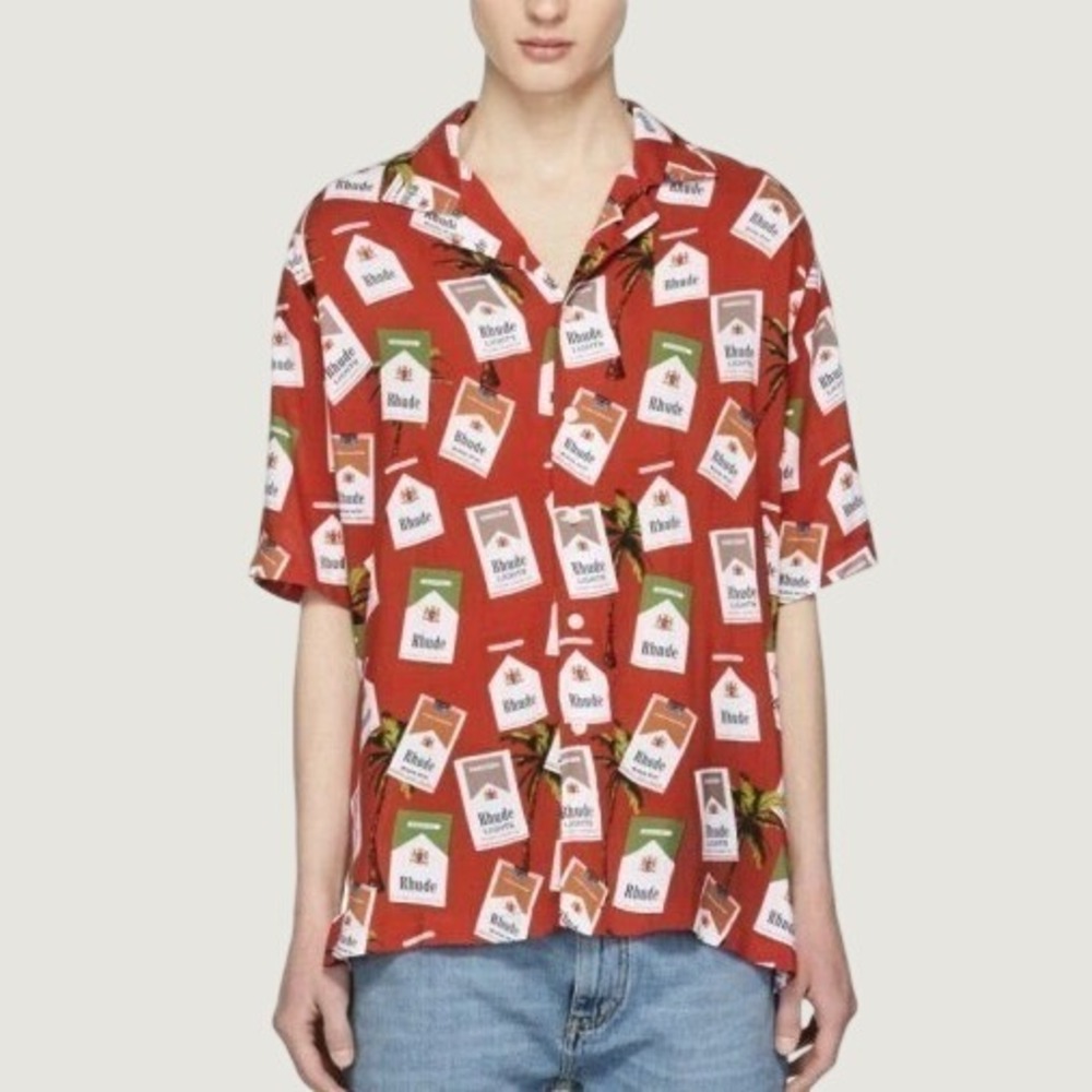 Rhude Rare Marlboro Cigarette Pack Hawaiian Shirt Red Large